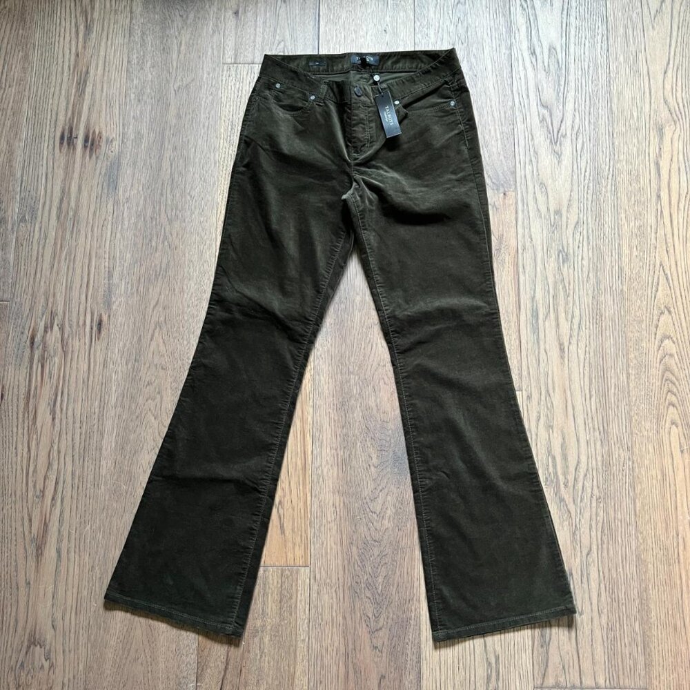 NWT Talbots Hunter Olive Green Dressy Velvet Velour Pants 8 Boot Cut $69.50